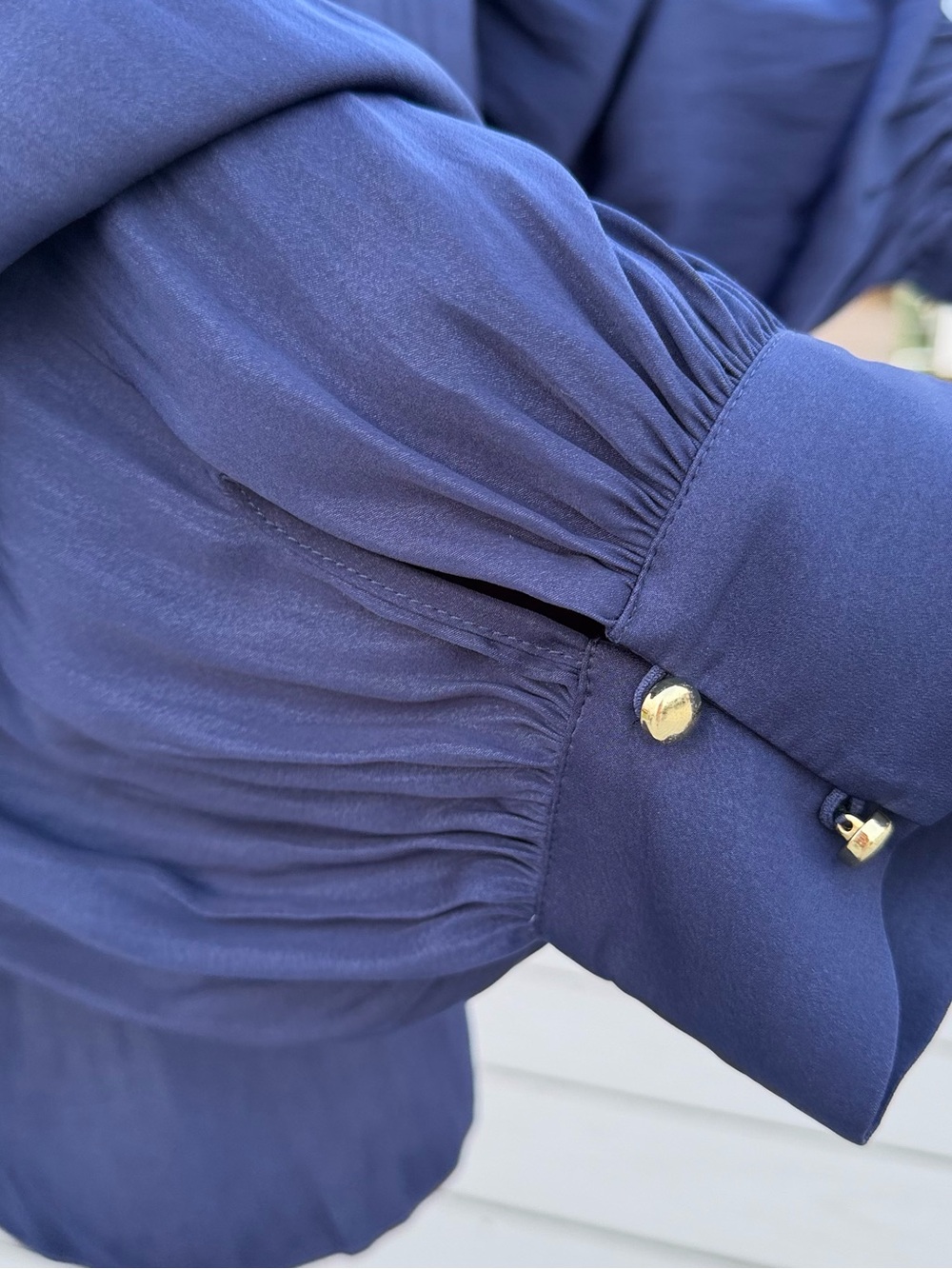 Lilly Pulitzer Navy Blue Puff Sleeve Blouse - Picture 3 of 9